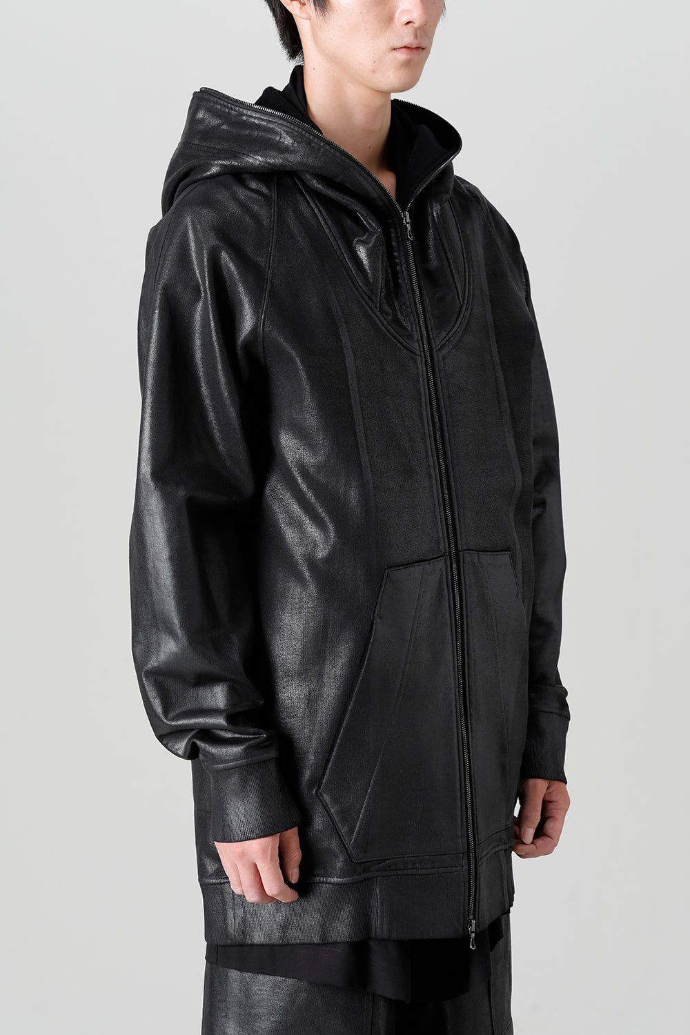 Front Zip Coating Sweat Hoodie