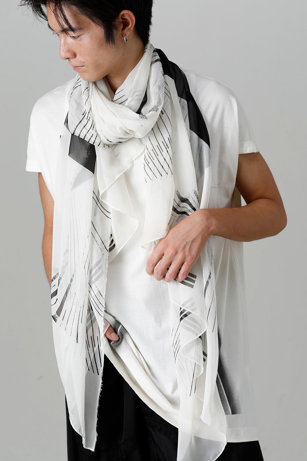 プリント シルクストール オフホワイト