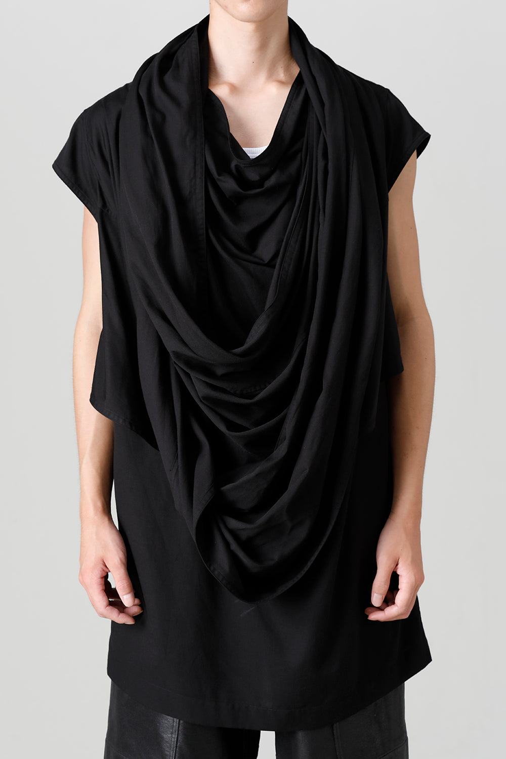 Rayon/Cotton Cloth Drape Neck Pullover Black