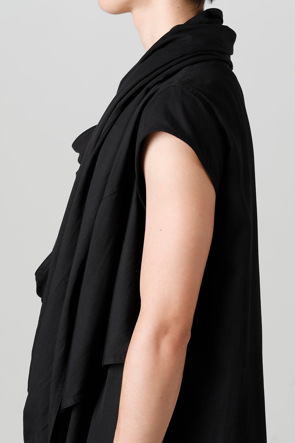 Rayon/Cotton Cloth Drape Neck Pullover Black