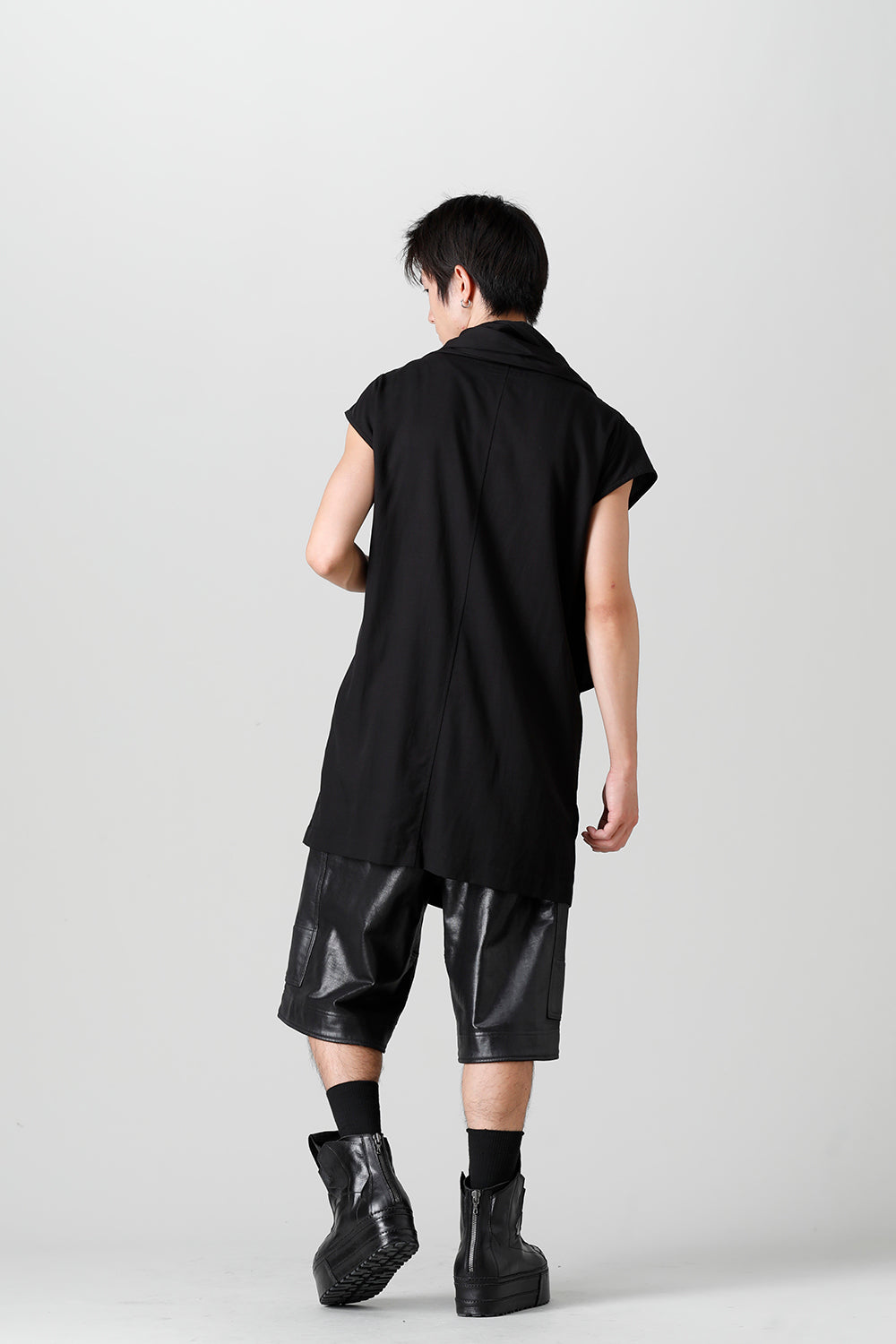 Rayon/Cotton Cloth Drape Neck Pullover Black