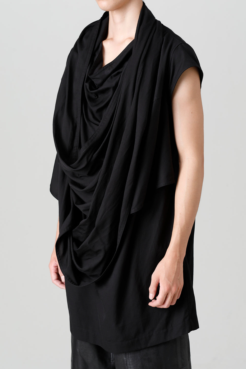 Rayon/Cotton Cloth Drape Neck Pullover Black