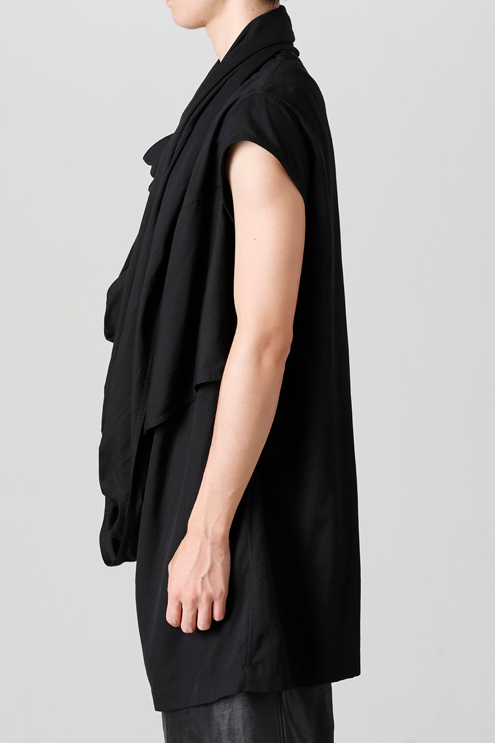 Rayon/Cotton Cloth Drape Neck Pullover Black