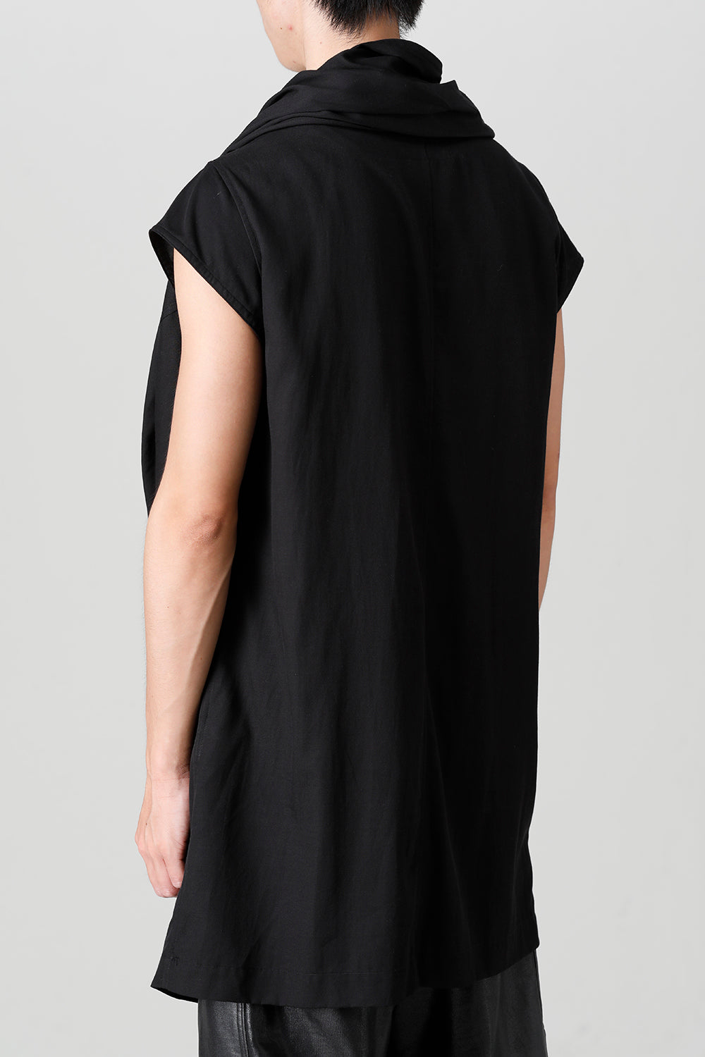 Rayon/Cotton Cloth Drape Neck Pullover Black