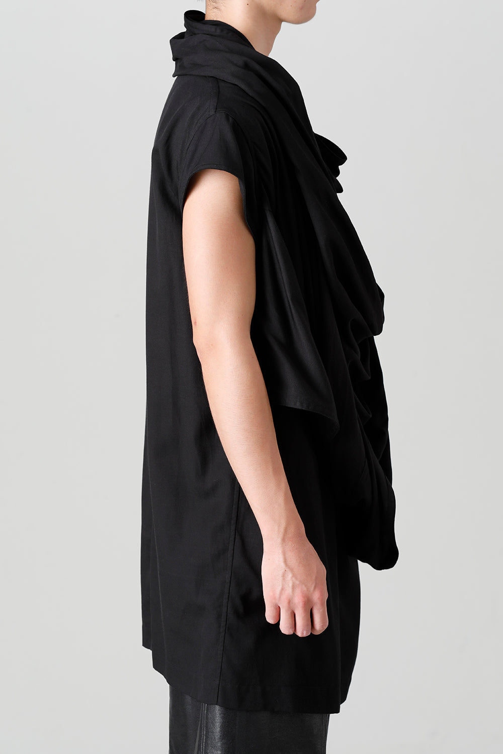 Rayon/Cotton Cloth Drape Neck Pullover Black
