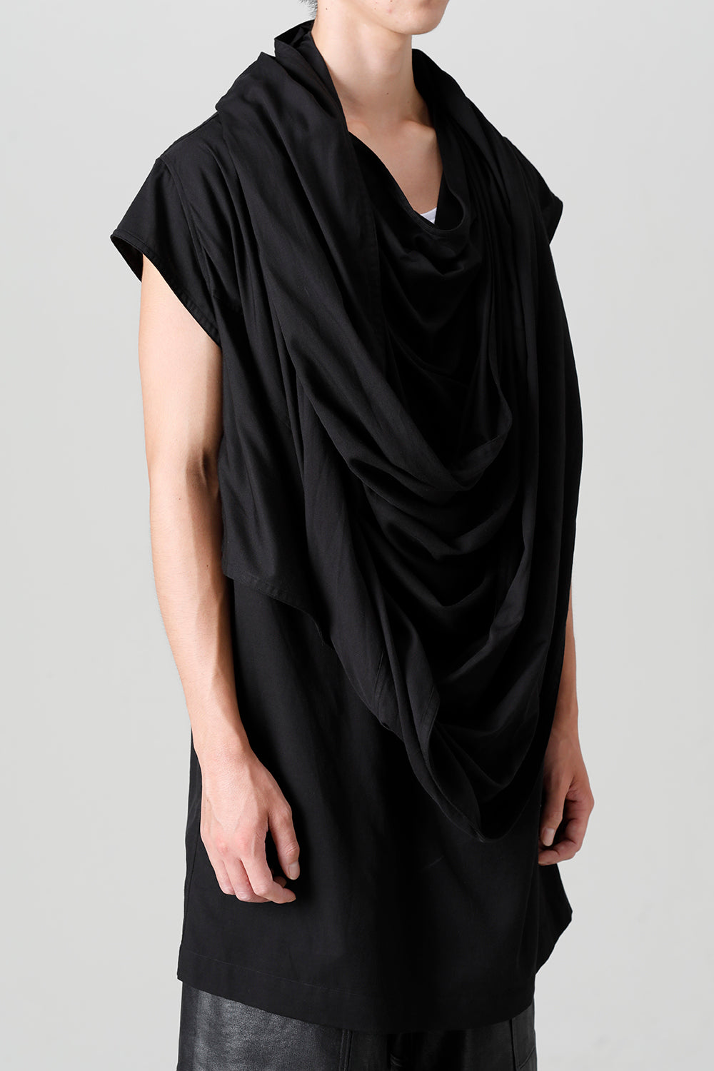 Rayon/Cotton Cloth Drape Neck Pullover Black