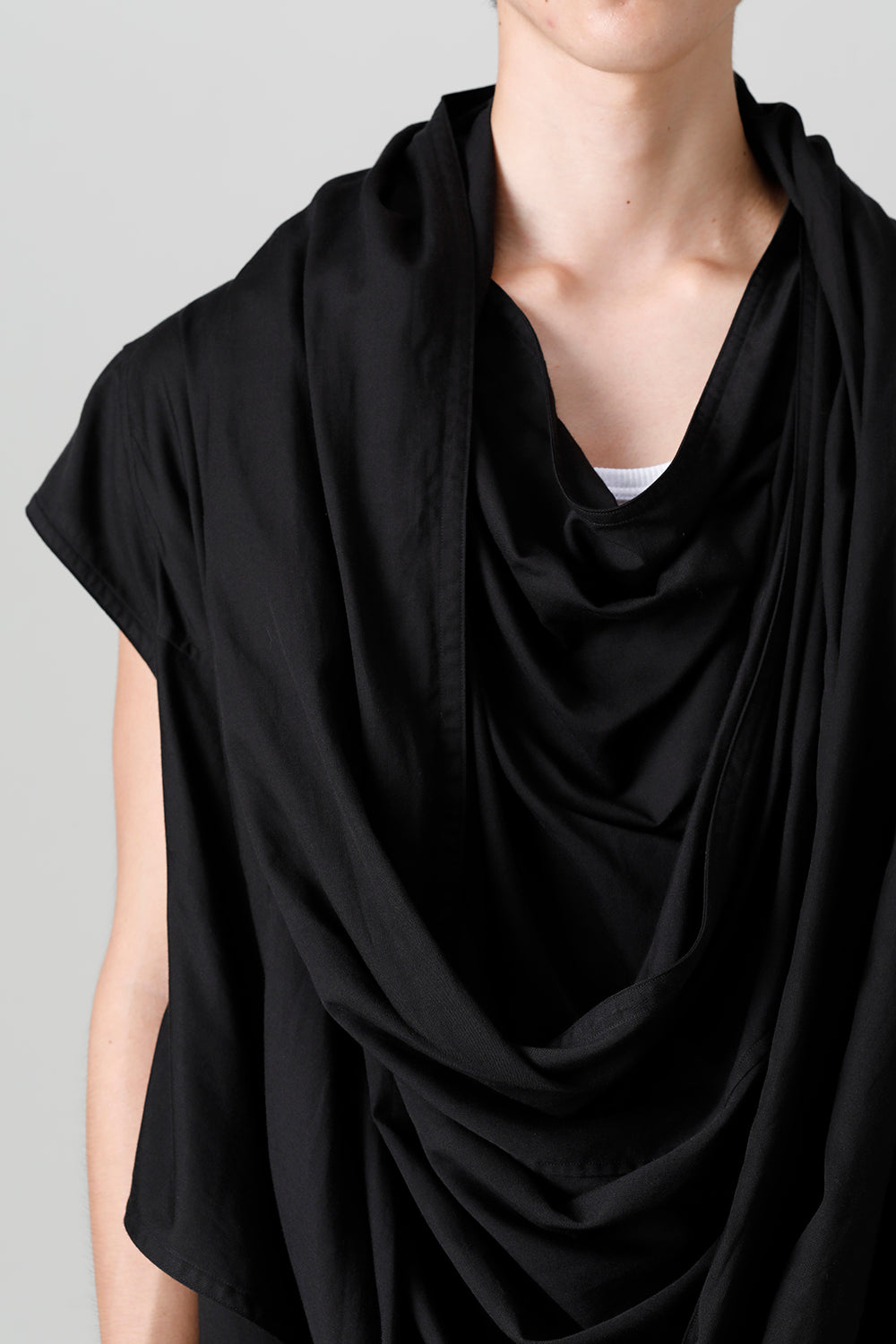 Rayon/Cotton Cloth Drape Neck Pullover Black