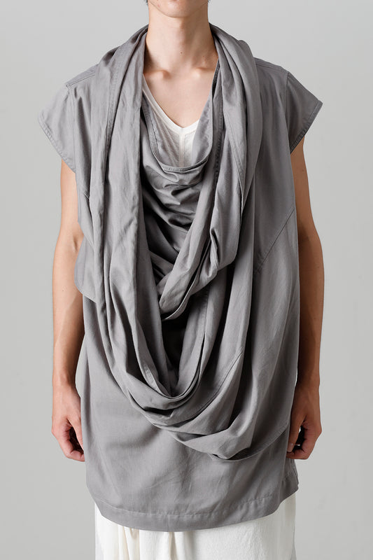 Rayon/Cotton Cloth Drape Neck Pullover Gray