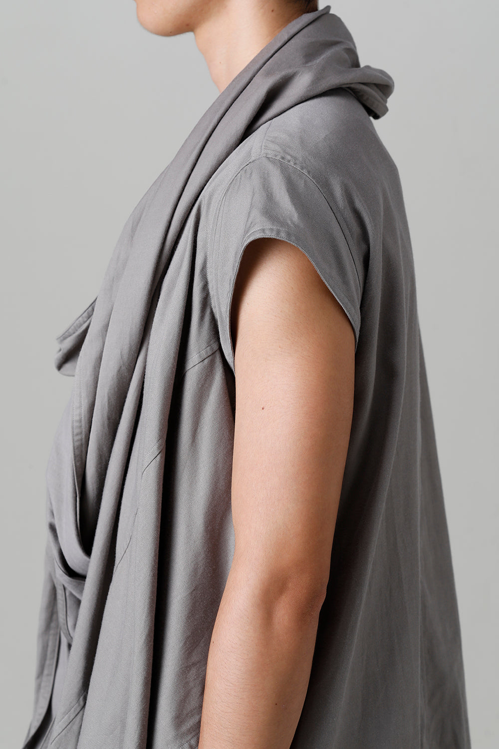 Rayon/Cotton Cloth Drape Neck Pullover Gray