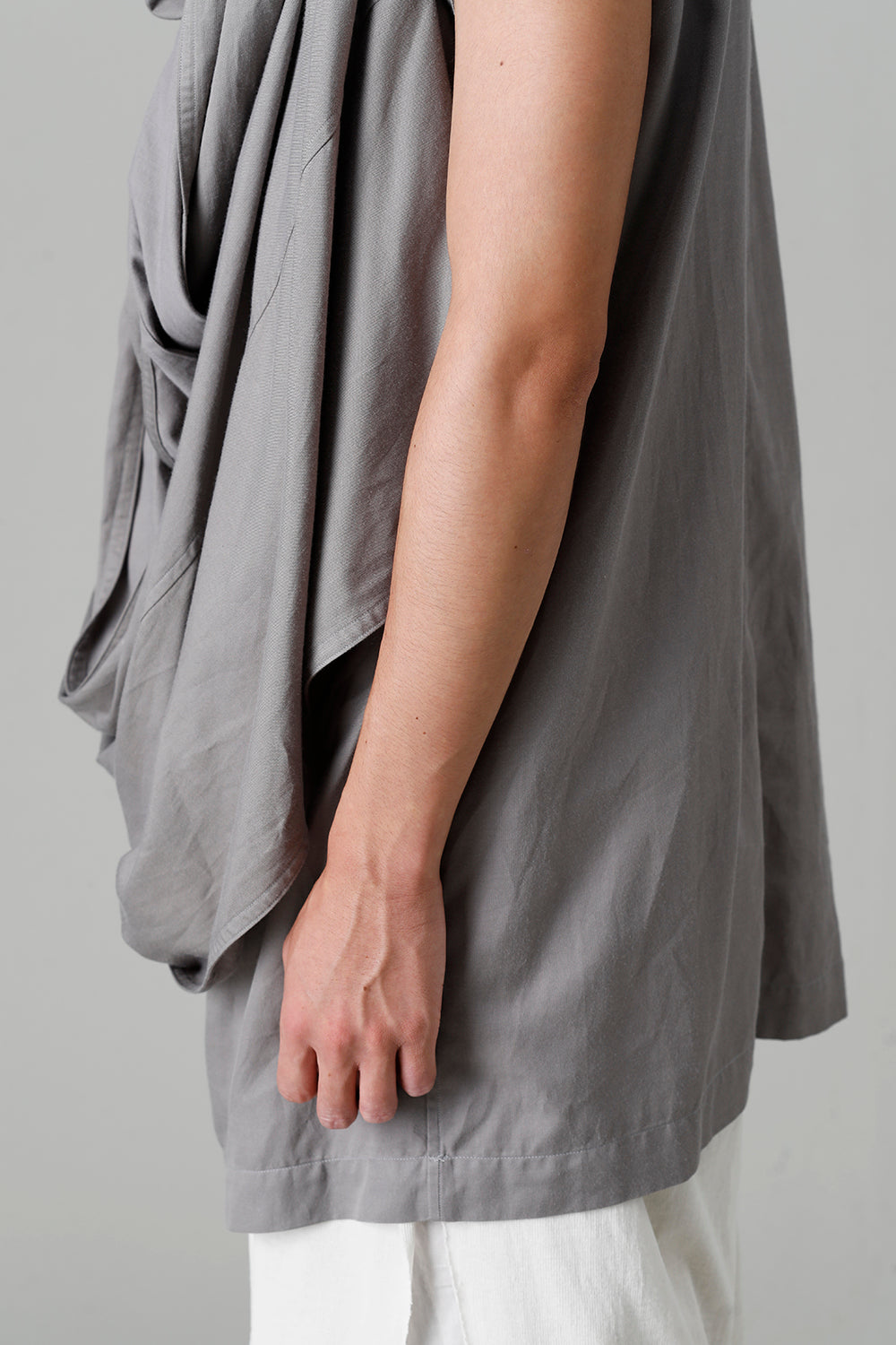 Rayon/Cotton Cloth Drape Neck Pullover Gray