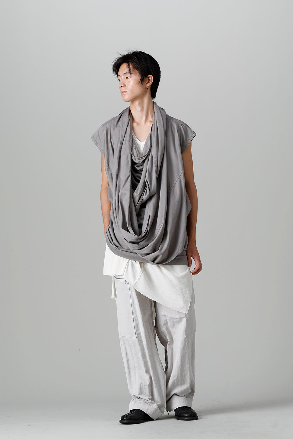 Rayon/Cotton Cloth Drape Neck Pullover Gray