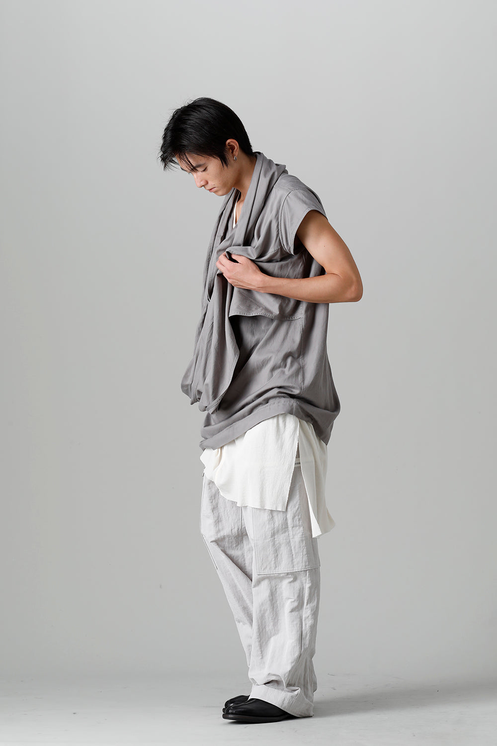 Rayon/Cotton Cloth Drape Neck Pullover Gray
