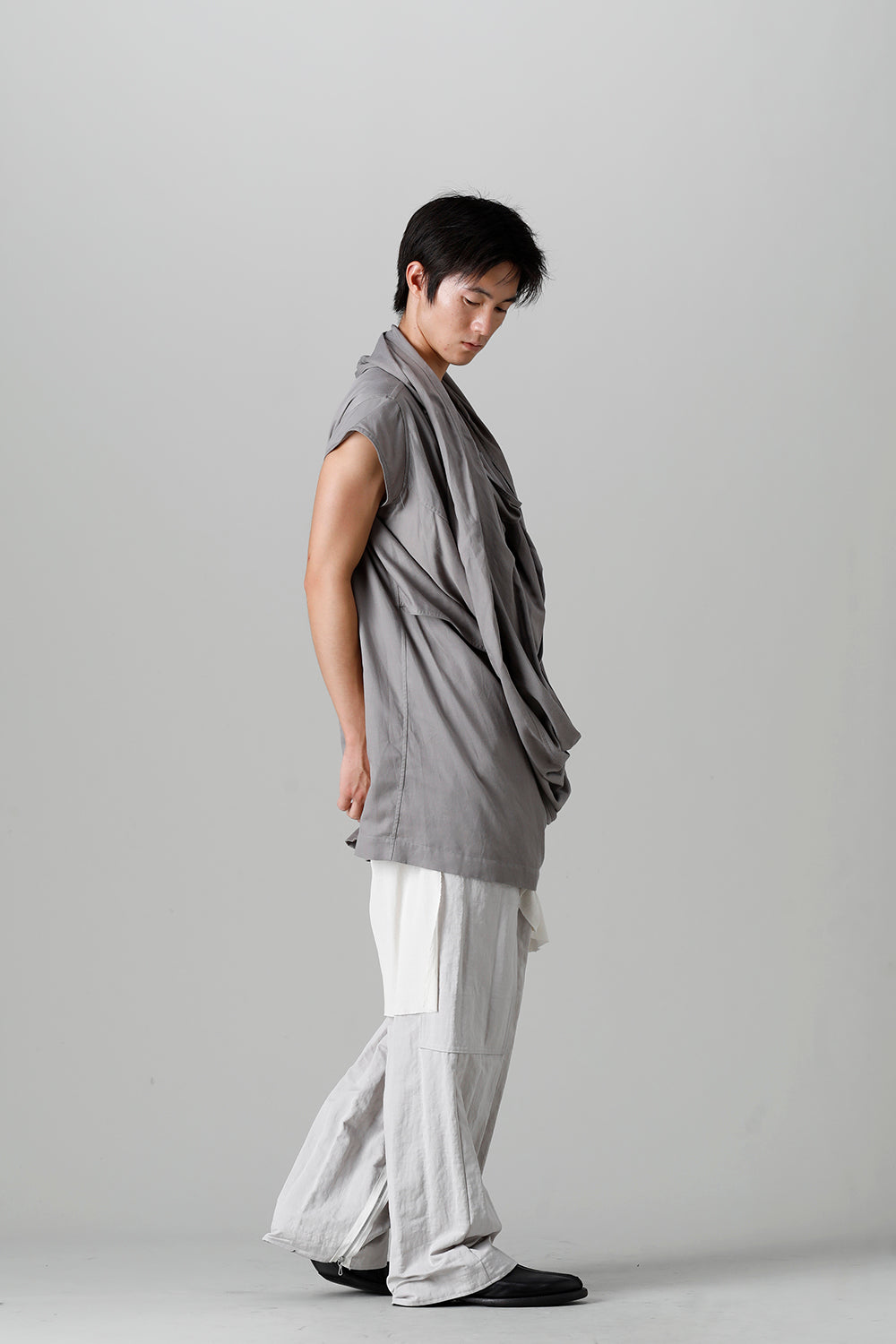 Rayon/Cotton Cloth Drape Neck Pullover Gray