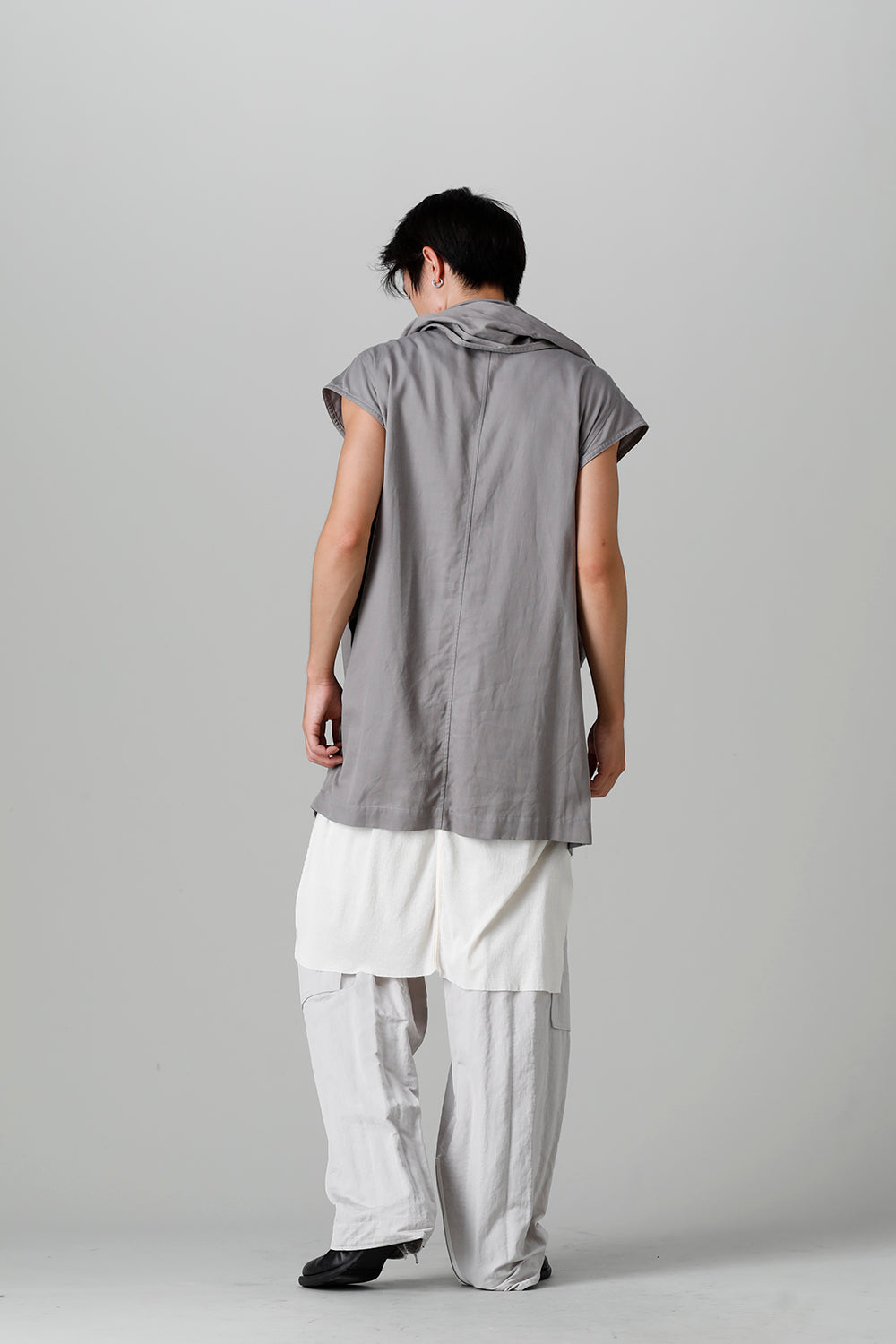 Rayon/Cotton Cloth Drape Neck Pullover Gray