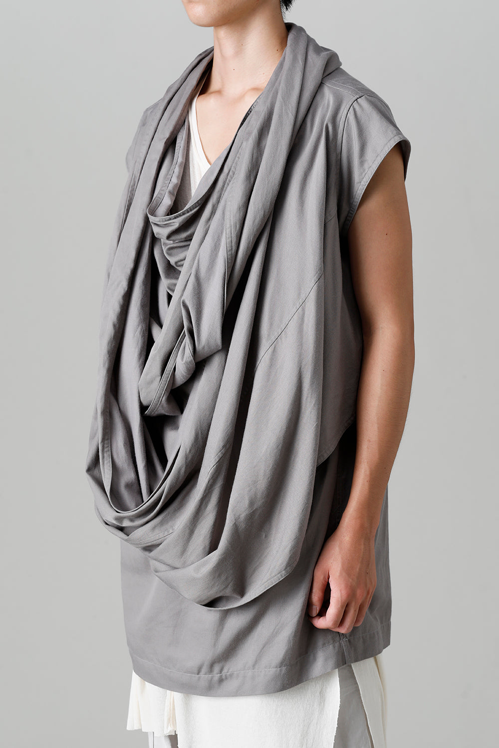 Rayon/Cotton Cloth Drape Neck Pullover Gray
