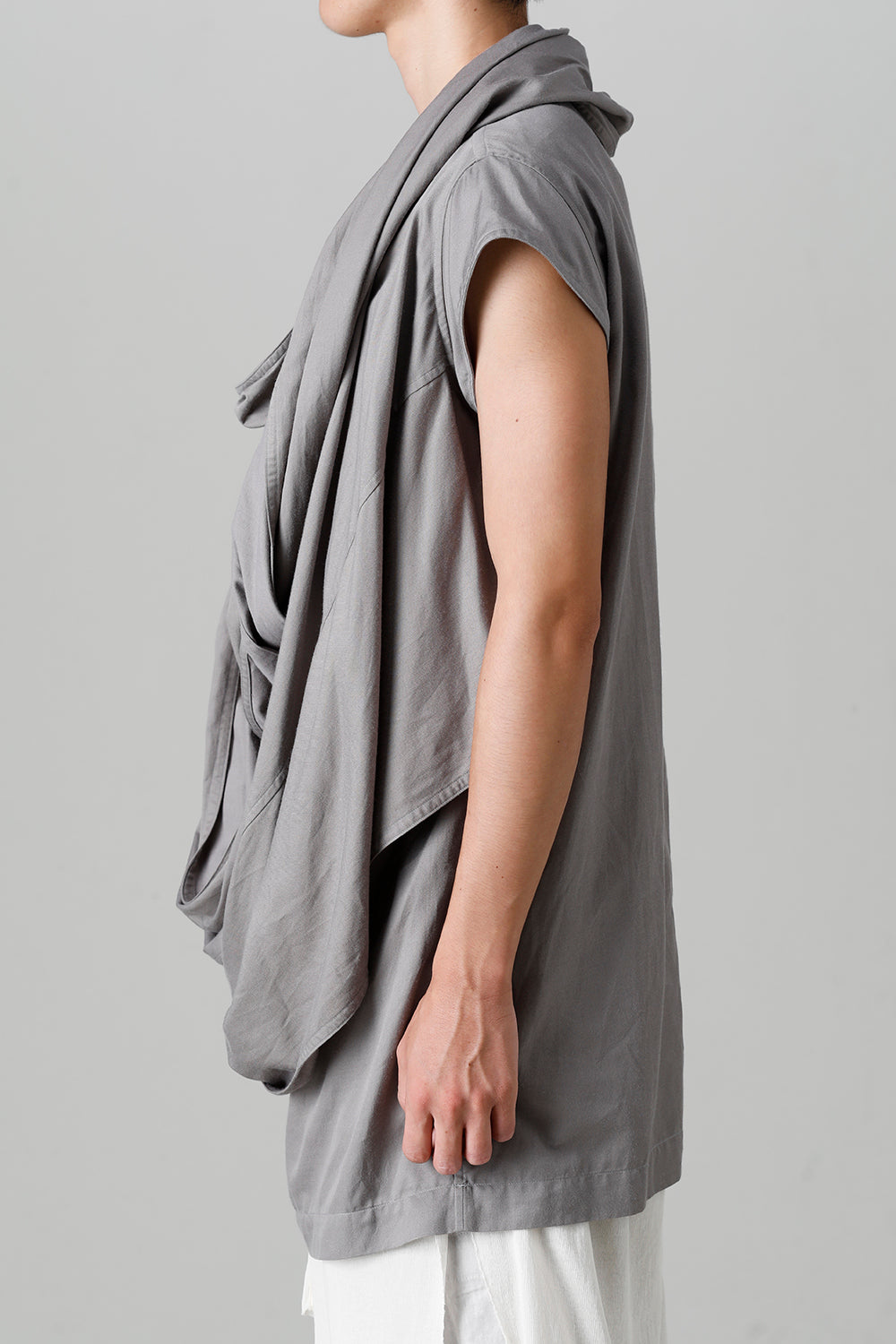 Rayon/Cotton Cloth Drape Neck Pullover Gray