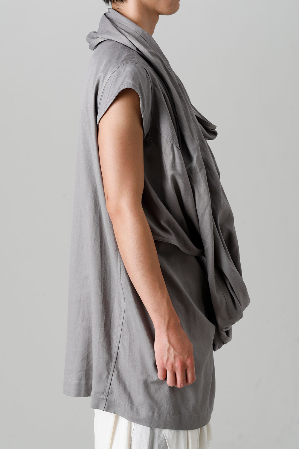 Rayon/Cotton Cloth Drape Neck Pullover Gray