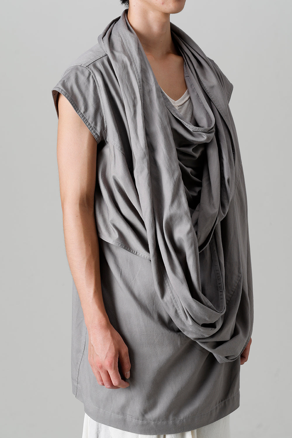 Rayon/Cotton Cloth Drape Neck Pullover Gray