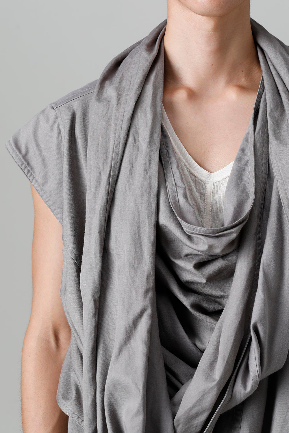 Rayon/Cotton Cloth Drape Neck Pullover Gray
