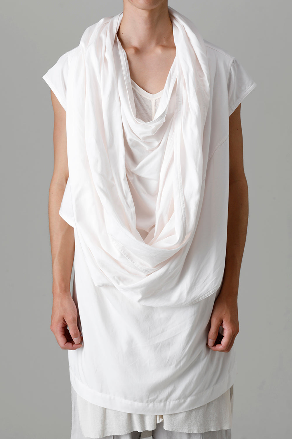Rayon/Cotton Cloth Drape Neck Pullover Off White