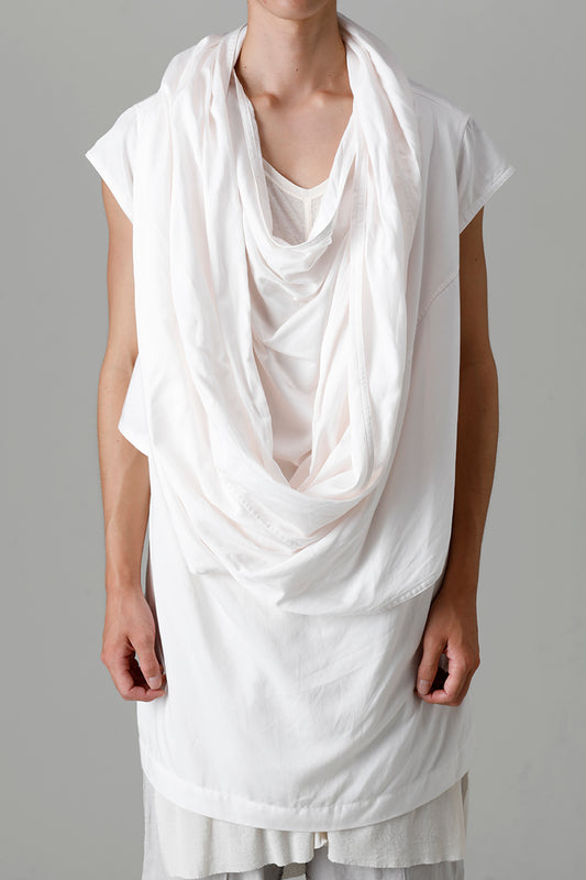 Rayon/Cotton Cloth Drape Neck Pullover Off White