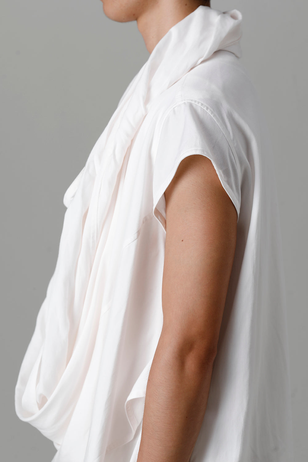 Rayon/Cotton Cloth Drape Neck Pullover Off White