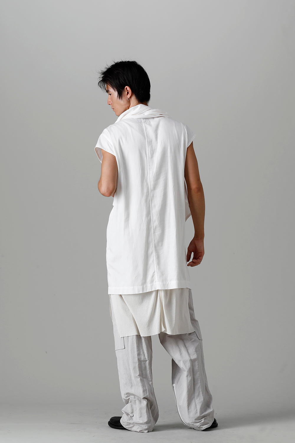 Rayon/Cotton Cloth Drape Neck Pullover Off White