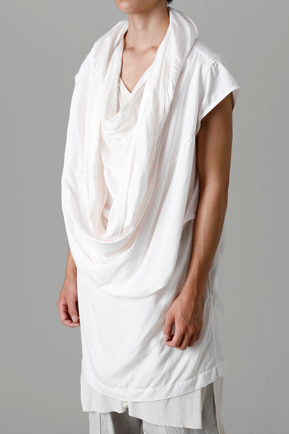 Rayon/Cotton Cloth Drape Neck Pullover Off White