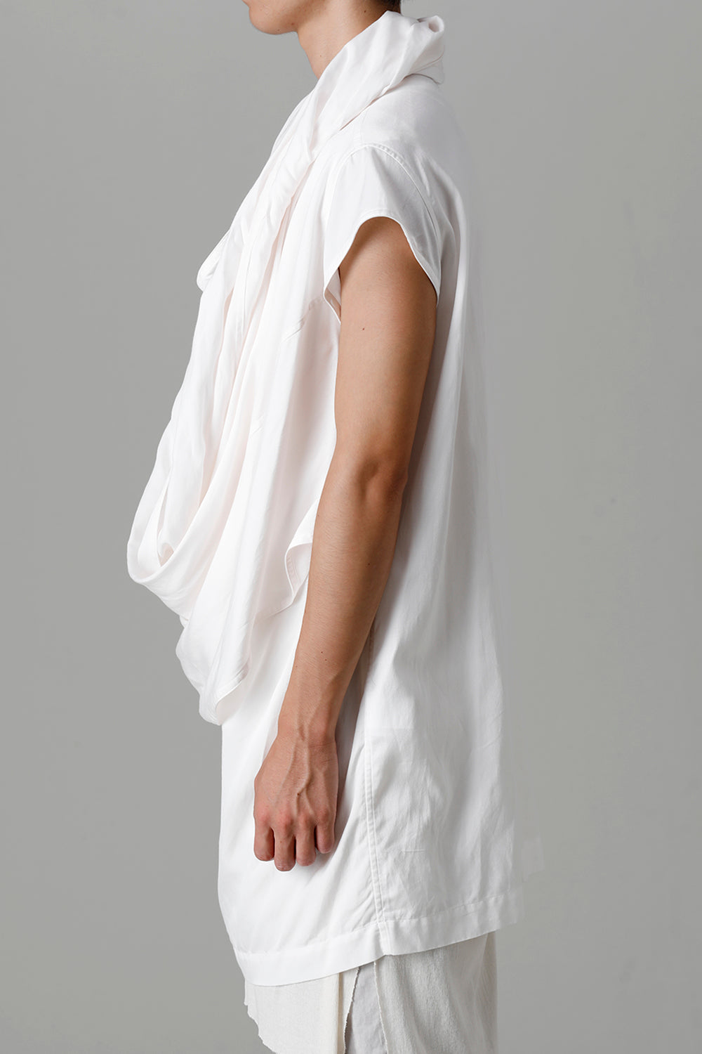 Rayon/Cotton Cloth Drape Neck Pullover Off White