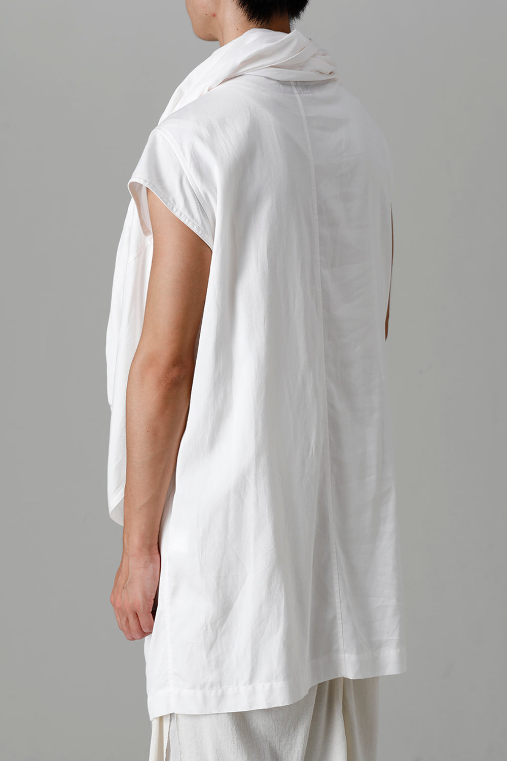 Rayon/Cotton Cloth Drape Neck Pullover Off White