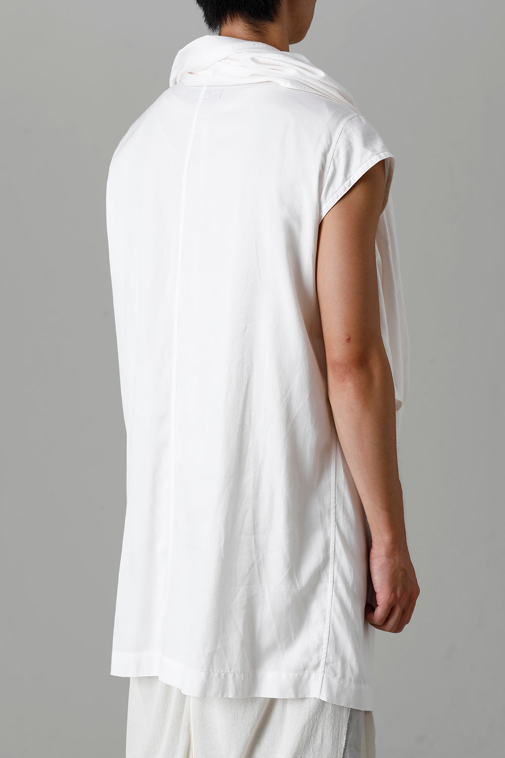 Rayon/Cotton Cloth Drape Neck Pullover Off White