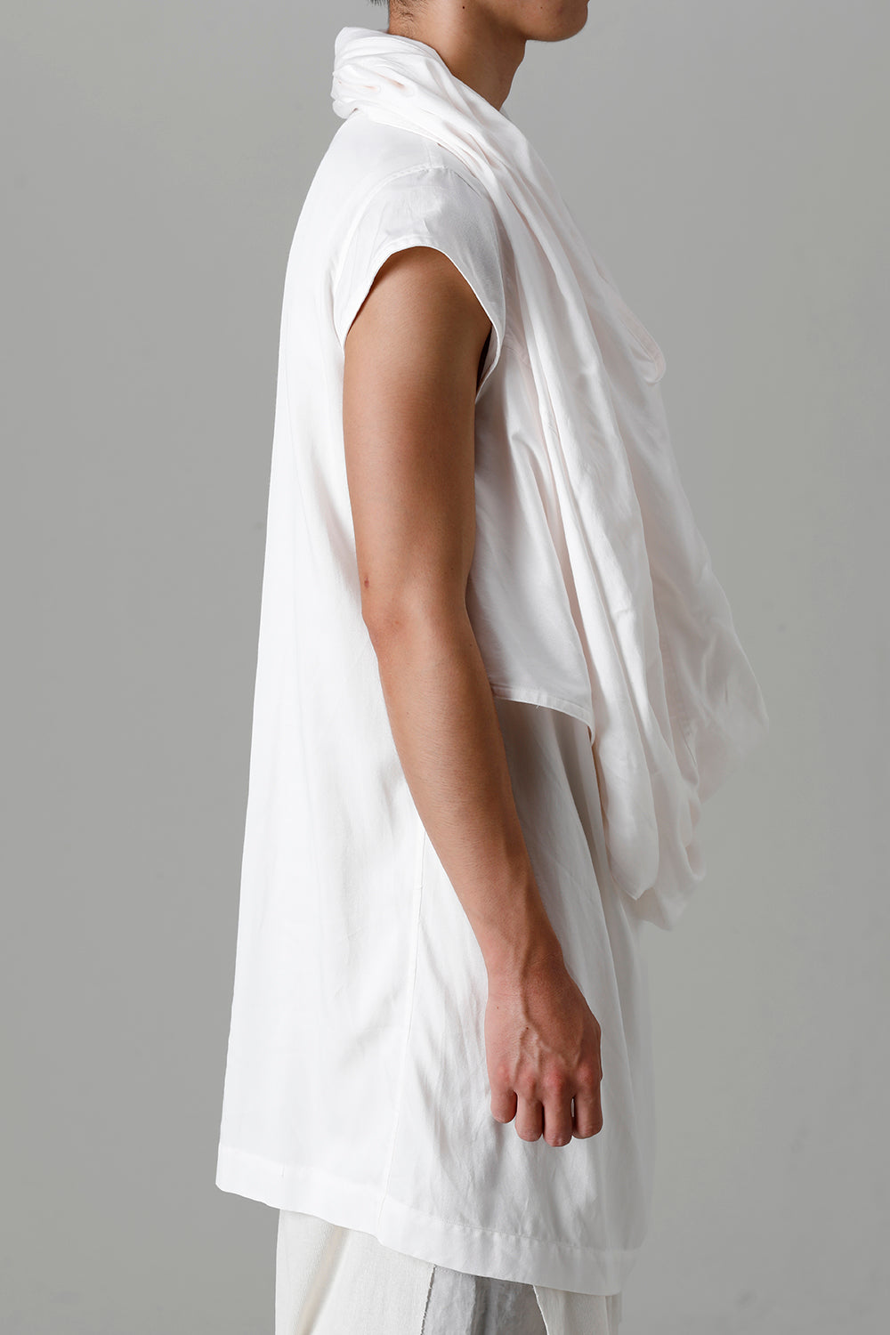 Rayon/Cotton Cloth Drape Neck Pullover Off White