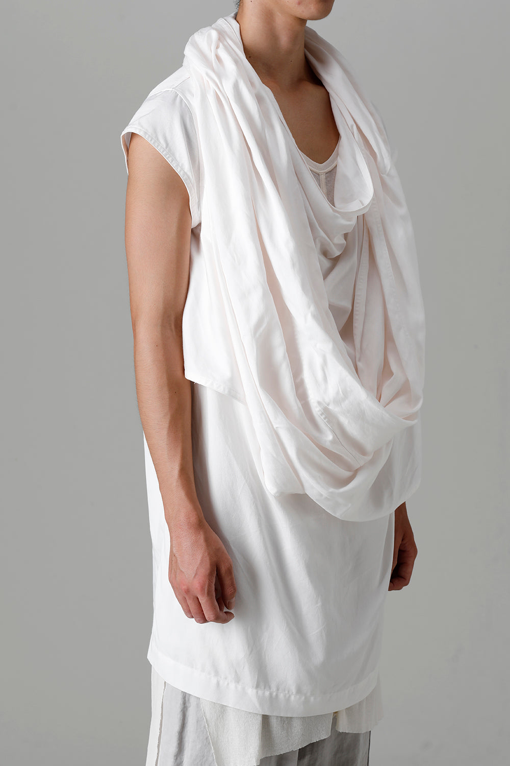 Rayon/Cotton Cloth Drape Neck Pullover Off White