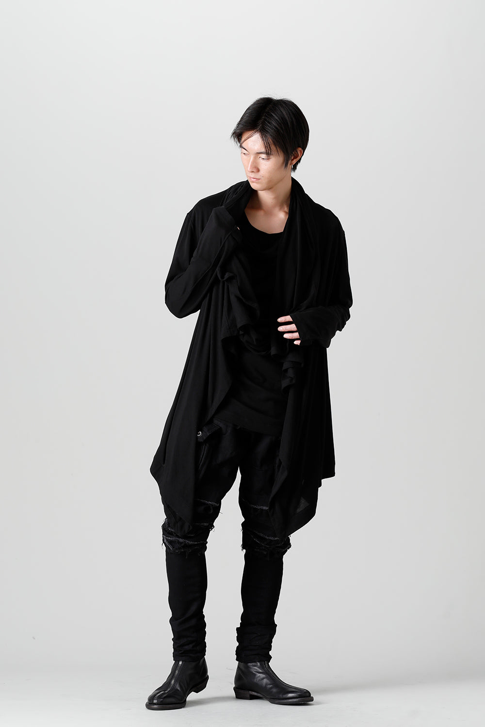 Cotton/Cupro Jersey Drape Cardigan Black