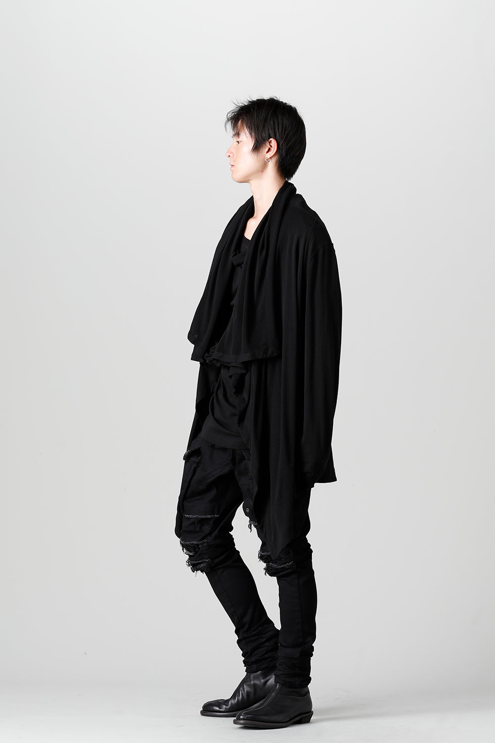 Cotton/Cupro Jersey Drape Cardigan Black