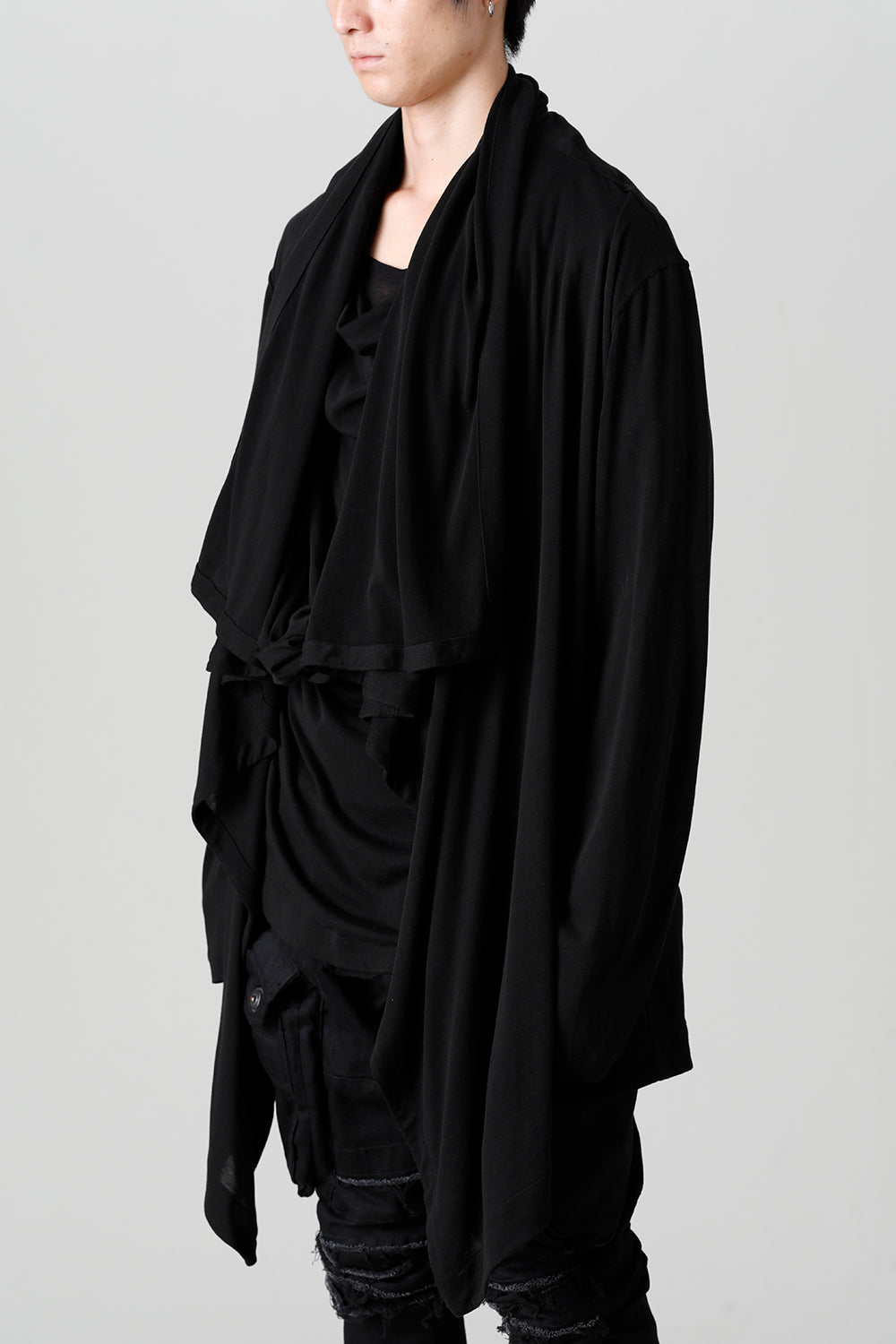 Cotton/Cupro Jersey Drape Cardigan Black