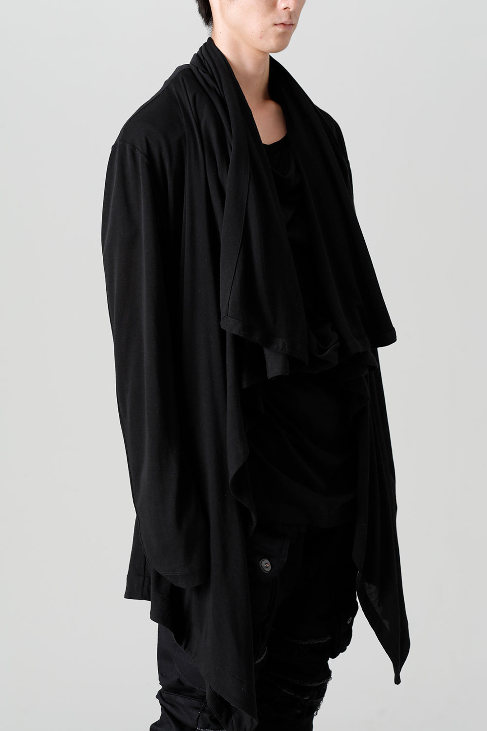 Cotton/Cupro Jersey Drape Cardigan Black