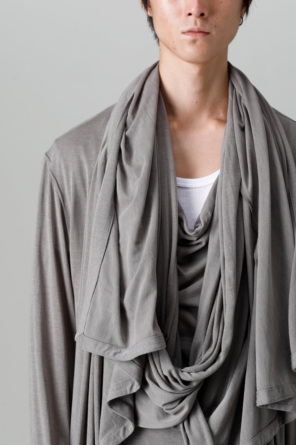 Cotton/Cupro Jersey Drape Cardigan Gray