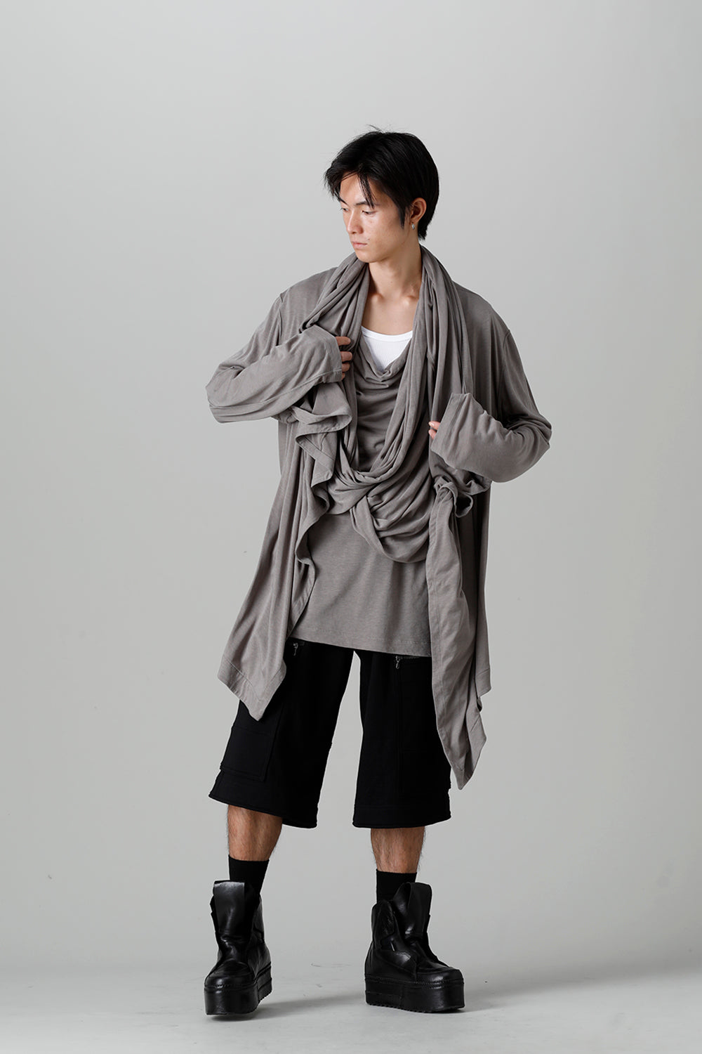 Cotton/Cupro Jersey Drape Cardigan Gray