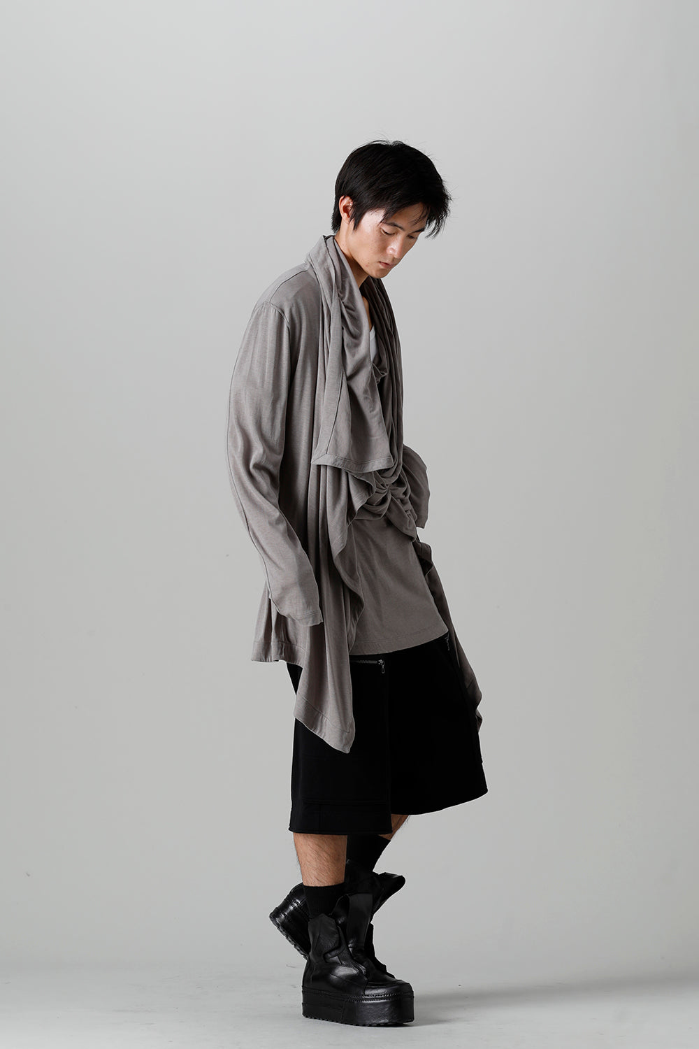 Cotton/Cupro Jersey Drape Cardigan Gray