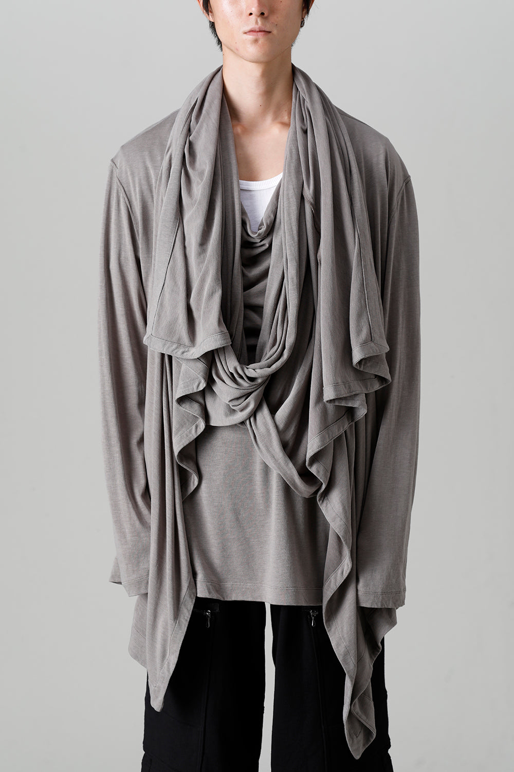 Cotton/Cupro Jersey Drape Cardigan Gray