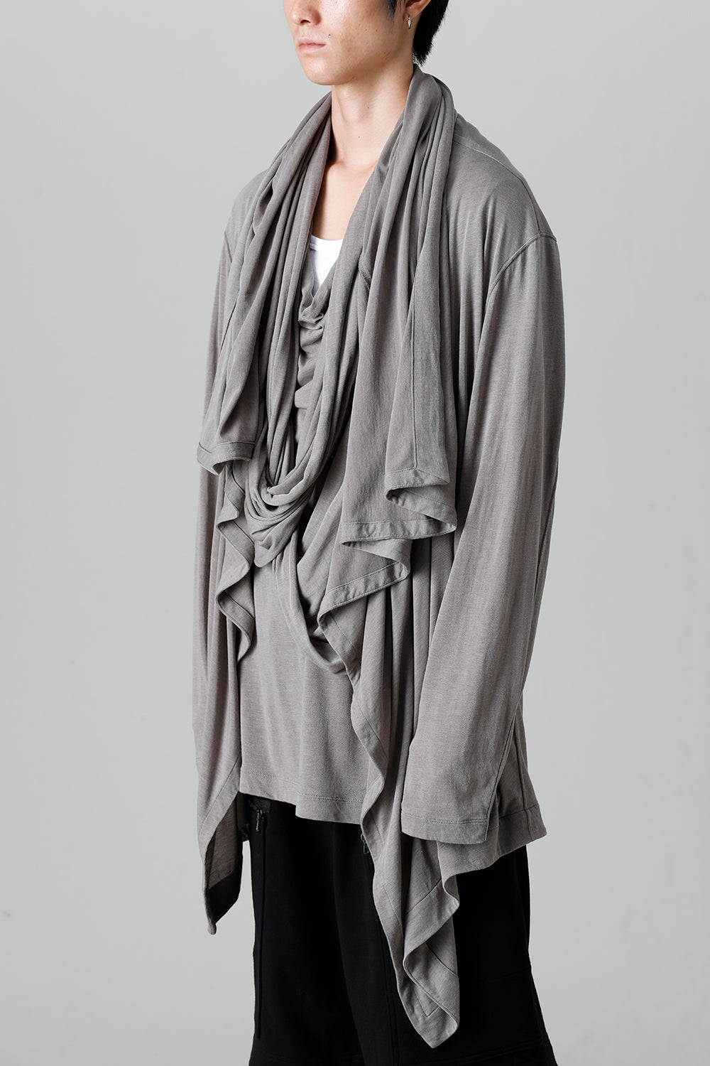 Cotton/Cupro Jersey Drape Cardigan Gray