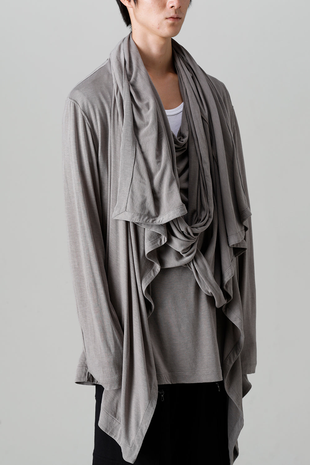 Cotton/Cupro Jersey Drape Cardigan Gray