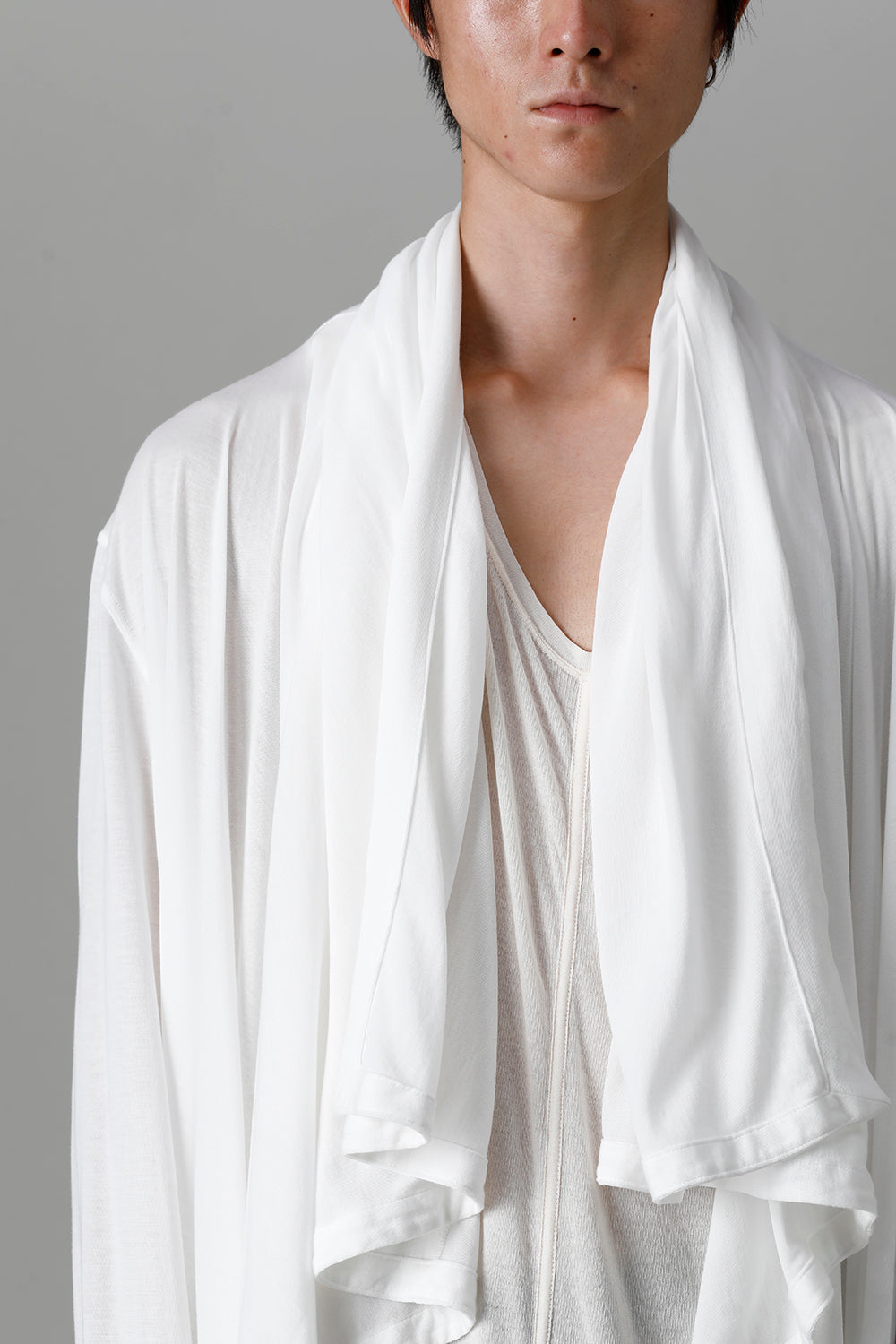 Cotton/Cupro Jersey Drape Cardigan Off White