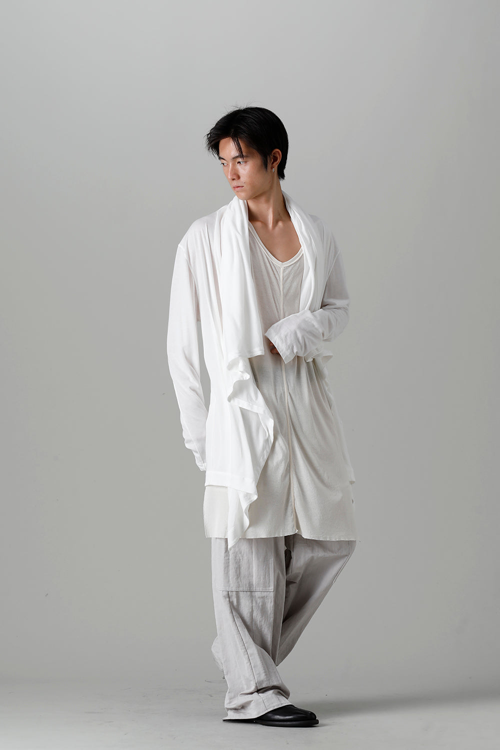 Cotton/Cupro Jersey Drape Cardigan Off White