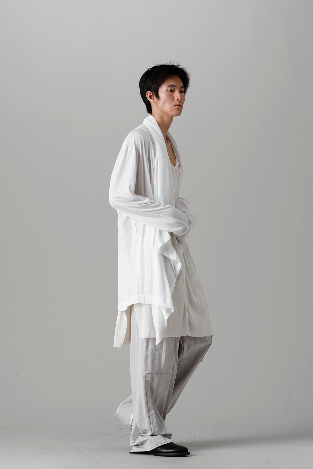 Cotton/Cupro Jersey Drape Cardigan Off White