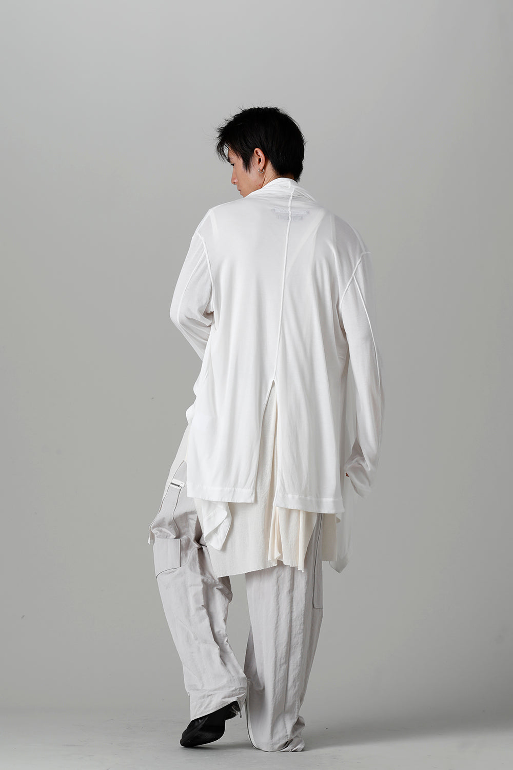 Cotton/Cupro Jersey Drape Cardigan Off White