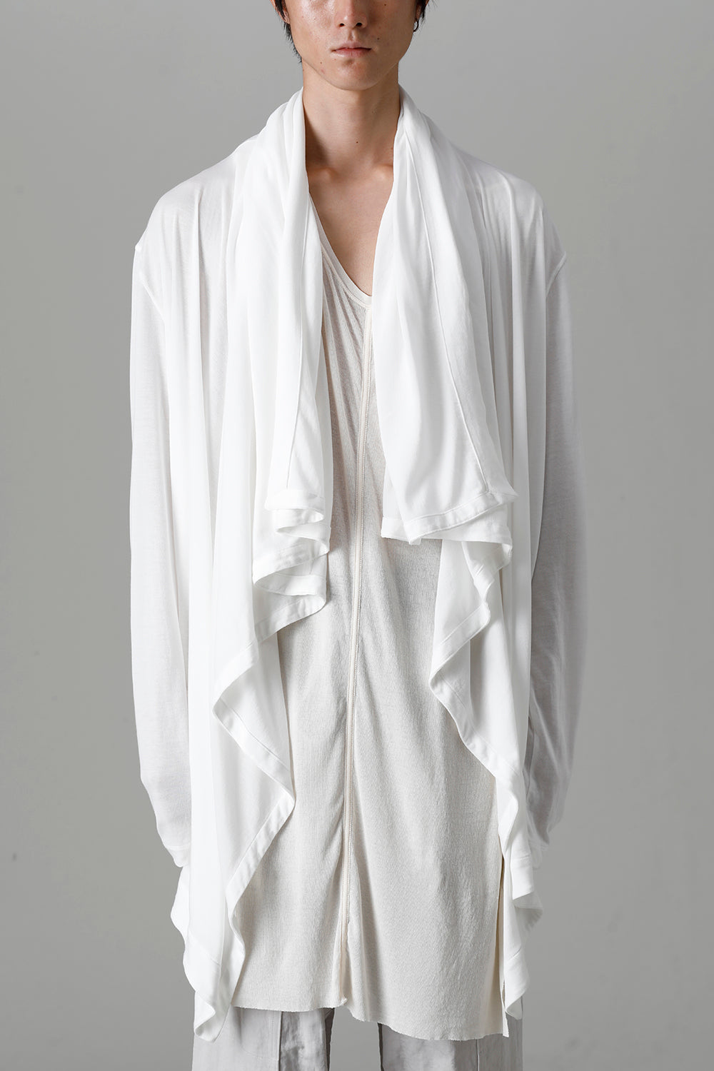 Cotton/Cupro Jersey Drape Cardigan Off White