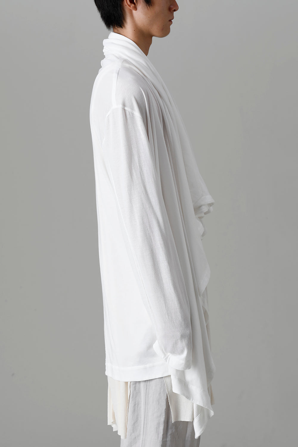 Cotton/Cupro Jersey Drape Cardigan Off White