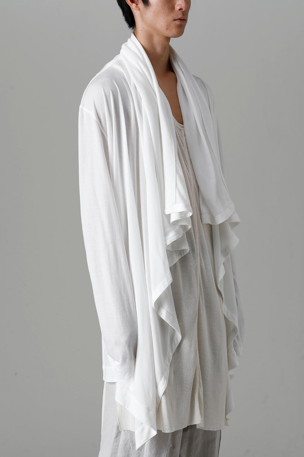 Cotton/Cupro Jersey Drape Cardigan Off White